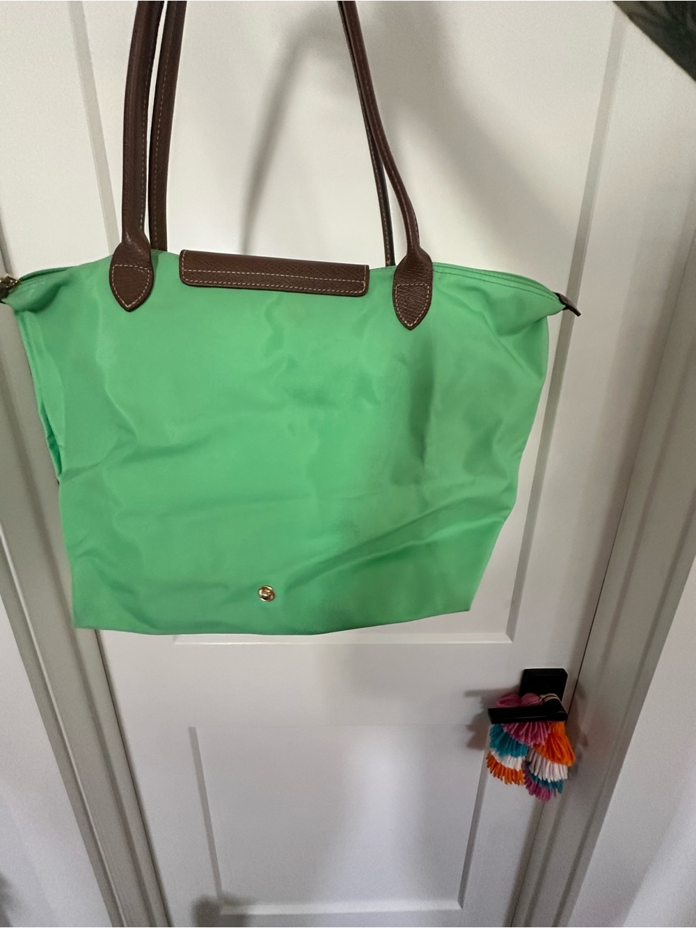 Longchamp Green Tote with Brown Leather Trim - Picture 2 of 4